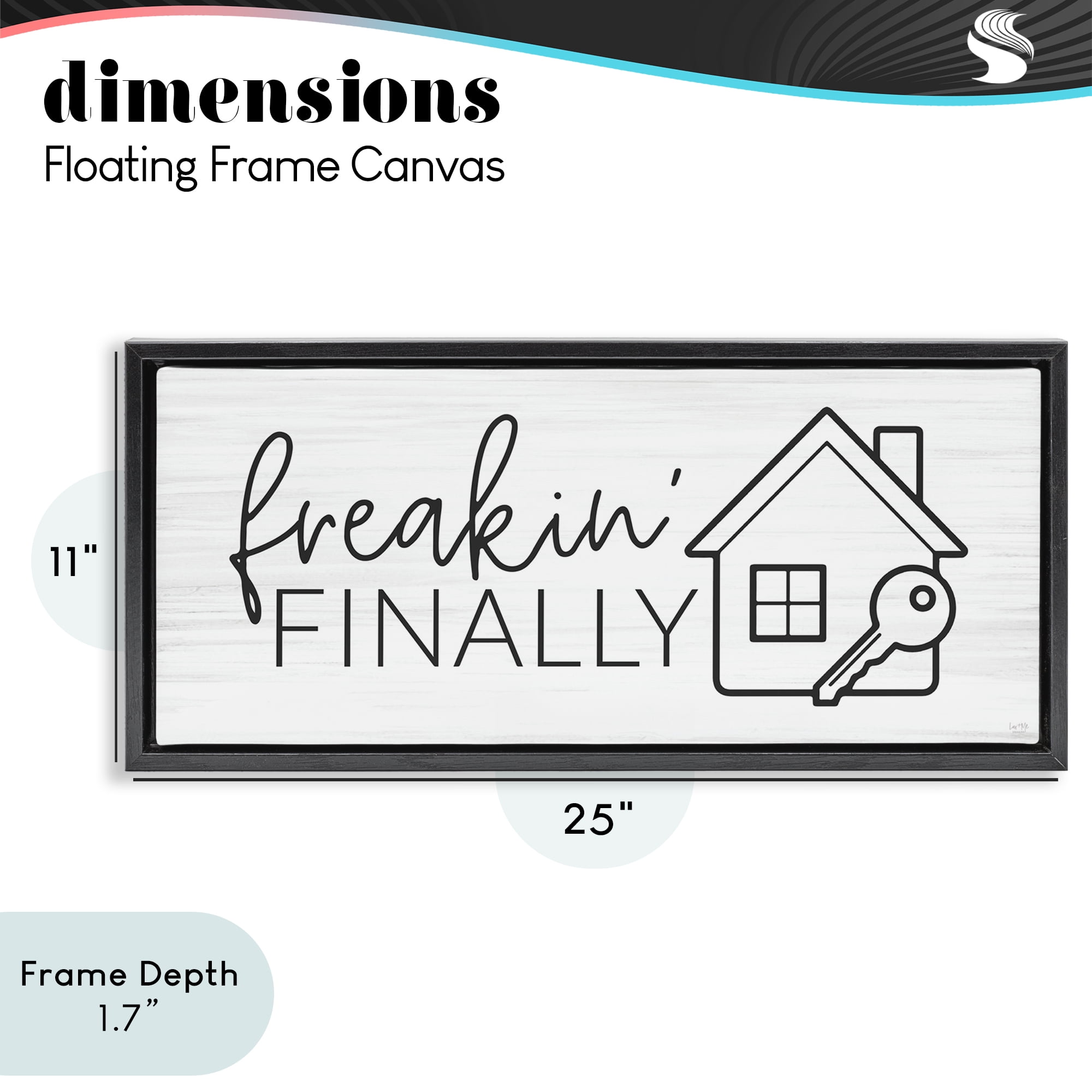 Stupell Industries Freakin' Finally Housewarming Black Framed Floater Canvas Wall Art, design by Lux + Me Designs