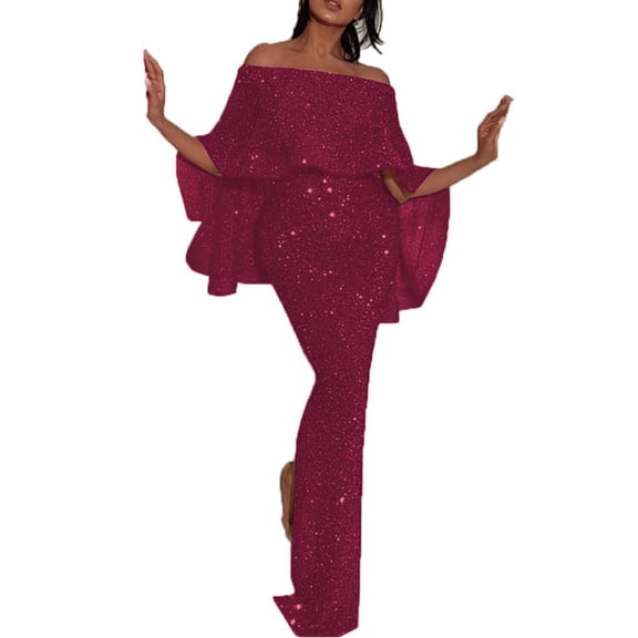 Off the Shoulder Sequin Cloak Dresses for Women Elegant Mermaid Bodycon Cocktail Maxi Dress Formal Evening Party Gowns
