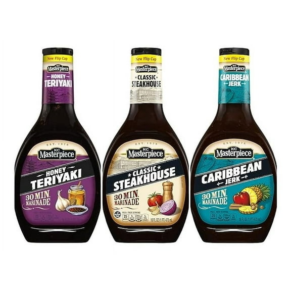 KC Masterpiece 30 Minute Marinade Variety Flavor 3 Pack - Classic Steakhouse, Honey Teriyaki, and Caribbean Jerk - Bundled by Louisiana Pantry