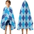 thumbnail image 3 of Light Blue and Dark Blue Argyle Pattern Hooded Bath Towel，50"x30" for Ages 3 To 12 Kids, Quick Dry Lightweight Soft Microfiber Hood Beach Towel Cover Up for Kids, 3 of 7