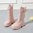 thumbnail image 2 of BOBOGOJP Girls Knee High Leather Boots with Side Zipper Round Toe Lace Up Combat Boots with Low Heel Lug Sole for Little and Big Kids Pink for Size 10, 2 of 5