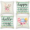 thumbnail image 1 of Shiyou-joyeuses Housses de Coussin Lapin de Pâques 18x18, Housse de Coussin Œuf de Pâques Hello Spring Housse de Coussin Décorative Verte de Printemps, Lot de 4, 1 of 4