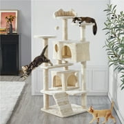 Alden Design 54.5 H Double Condo Cat Tree with Scratching Post Tower, Beige