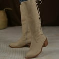thumbnail image 3 of Wide Calf Knee High Boots Women Lace up Retro Leather Round Toe Chunky Stacked Heel Zipper Tall Riding Booties, 3 of 9