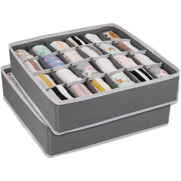 Organizador de Ropa Interior para Calcetine Lazos - 2 Piezas 24 Celdas Organizador de Cajones Divisores Contenedores Organizing para Ropa Interior - Gris Calcetines, Lazos, Bufandas SHIRET Hogar
