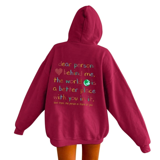 GPOECD Chandail à Capuche Graphique pour Femmes Manches Longues Chandails en Molleton Preppy Hauts Doux Confortables Chandail Décontracté Mode Mode Urbaine Rouge,TG