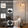 thumbnail image 6 of Arc Rattan Floor Lamp, 63 Inch Dimmable Standing Lamp, Black Frame With Rattan And Fabric Double Drum Shade, Boho Farmhouse Tall Decor Lamp For Living Room Bedroom, 6 of 11