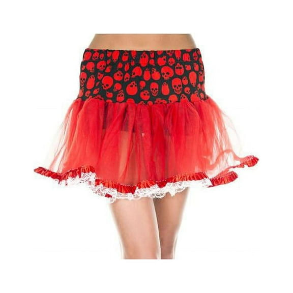 Music Legs Women's 722-RED Gothic Skeleton Print Lace Trim Petticoat, Red