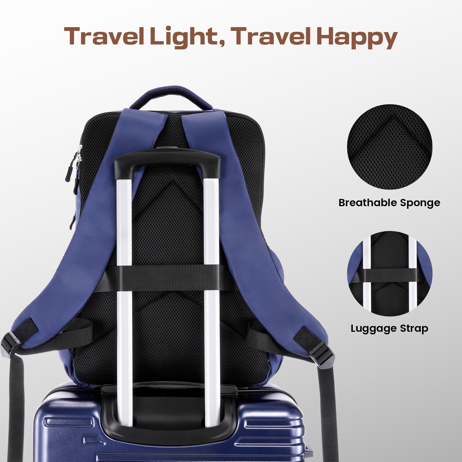 SANOPY 5 Piece Luggage Sets, ABS+PC Carry on Luggage with Backpack, Lightweight Suitcase Set Spinner Wheel TSA Lock, Deep Blue