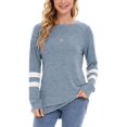 thumbnail image 2 of Womens Color Block Leopard T Shirts Casual Striped Long Sleeve Tunic Tops, 2 of 7