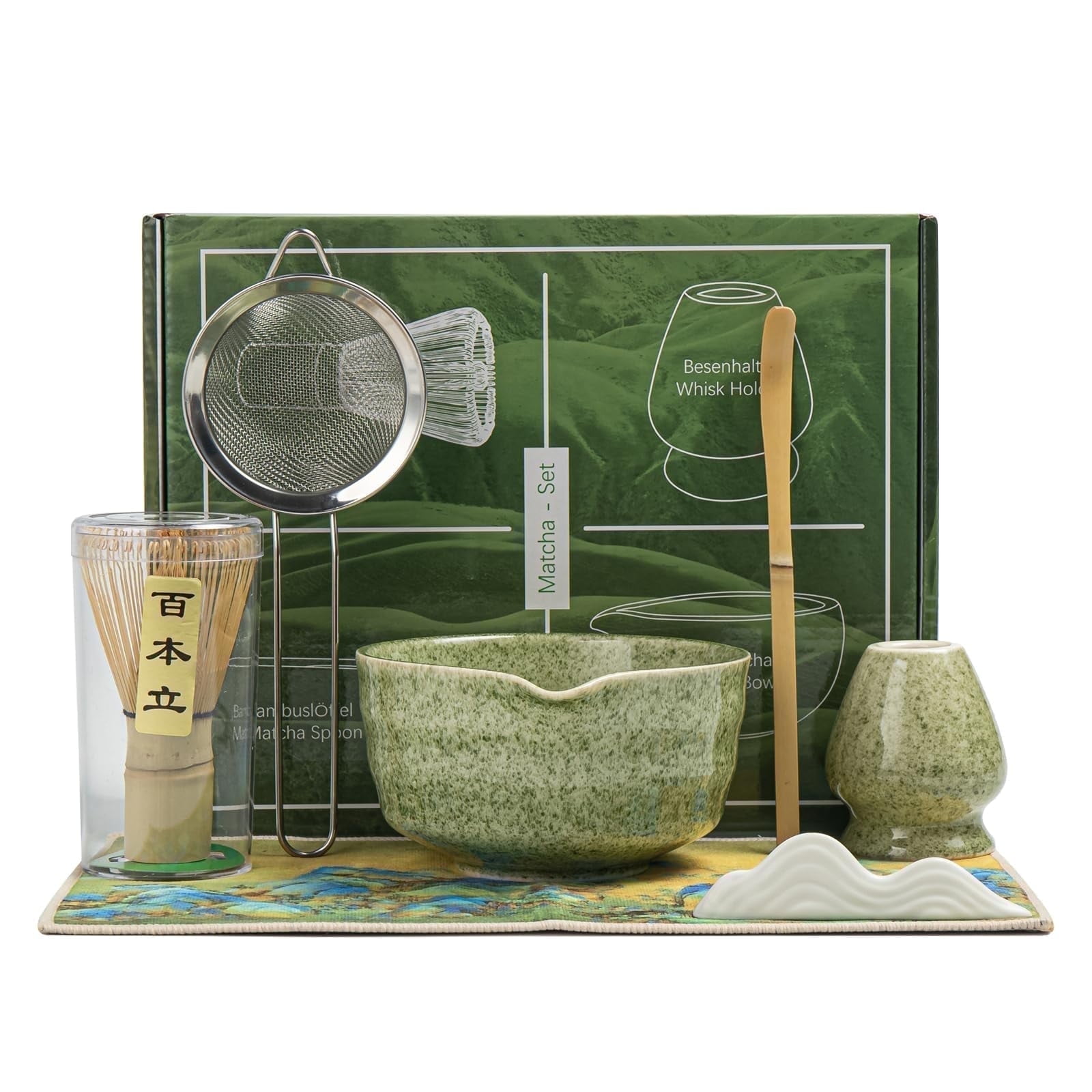 Matcha Whisk Set – 7-Piece Kit With Ceramic Bowl, Bamboo Whisk, Sifter, Scoop & More For Perfect Matcha Latte Or Tea At Home
