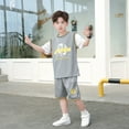 thumbnail image 2 of Baby Boy Outfit Kids Boys and Girls Summer Quick Dry Short Sleeve T Shirt and Mesh Shorts Sportswear Set Boys Outfits Grey 12 Years-13 Years, 2 of 3