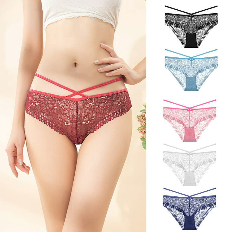 rygai Women Panties See-through Lace Cross Strap Anti-septic Soft Seductive  Low Waist High Elasticity Lady Briefs for Daily Wear,Dark Red M