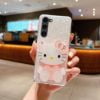 Funda de teléfono con textura de concha rosa para Samsung Galaxy S2 S21 FE 21Ultra Plus, espejo de maquillaje bonito de Hello Kitty, regalo para niña Y2k