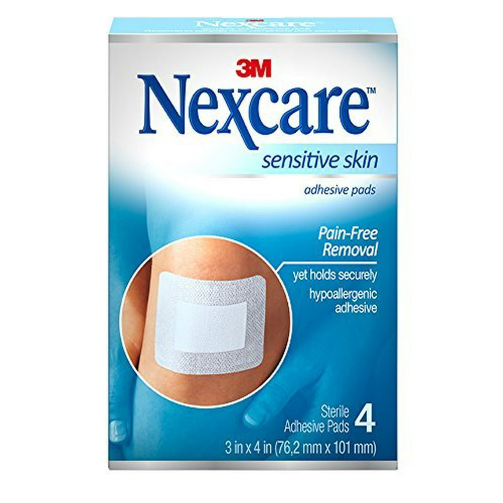 Nexcare Sensitive Skin Dressing Sterile Adhesive Pads, 3" x 4", 4Pads