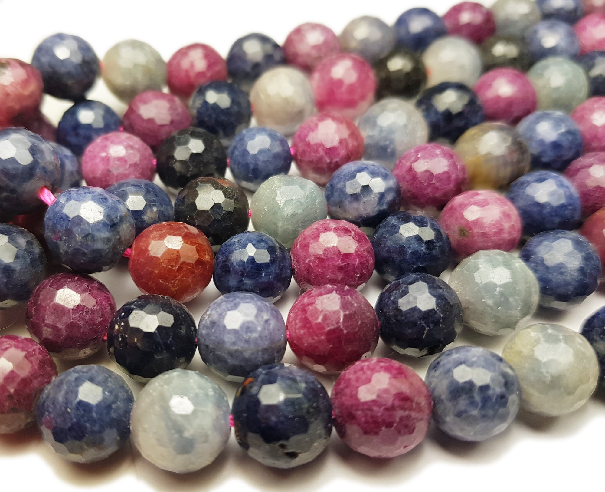 10mm Ruby Sapphire Faceted Round Beads Genuine Gemstone Natural Jewelry Making