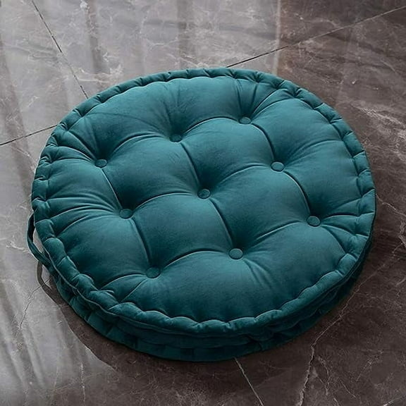 Zhuge Round Floor Pillow with Handle Solid Thick Chair Cushion Super Soft Comfy Seat Cushion Meditation Cushion for Yoga Living Room Sofa Balcony Outdoor ,Peacock Blue, Diameter 24"