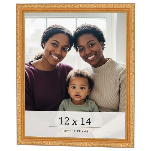 12x14 Frame Gold Solid Wood Picture Frame Width 1.125 Inches | Interior Frame Depth 0.375 Inches |