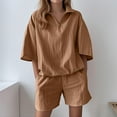thumbnail image 2 of Jinhomg Two Piece Sets for Women Summer Sexy Solid Color Matching Set Outfits Zip Up Laple Short Sleeve Shorts Jogger Sets Brown,S, 2 of 7