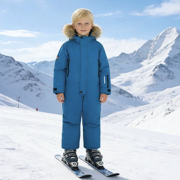 MEZZALL Insulated Snowsuit Romper Toddler Boys Winter Warm Fuzzy Windproof Outdoor Play Jumpsuit Leisure Long Sleeve O-Neck Spring Child One-Pieces