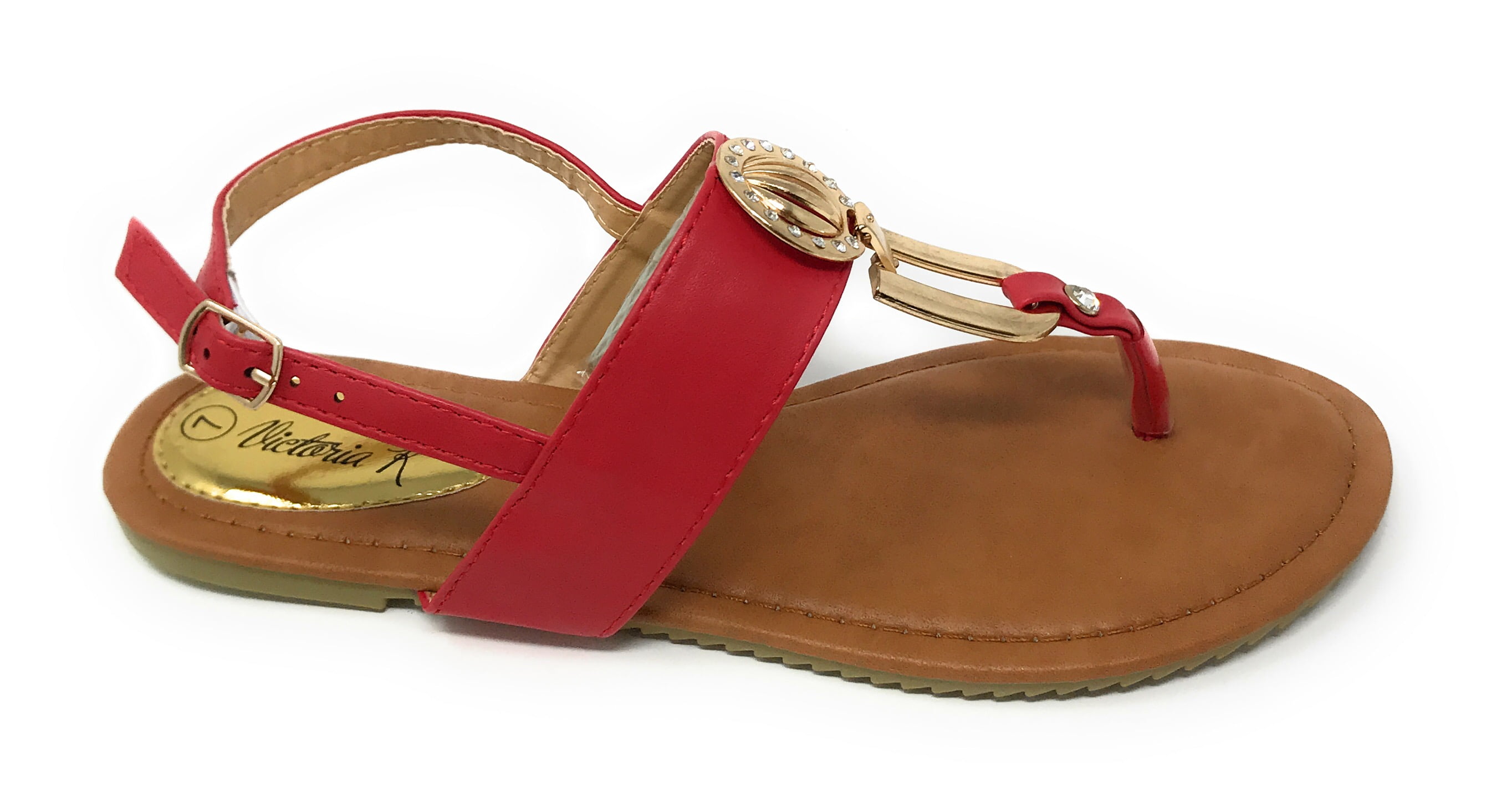 Victoria K Women's Rhinestone and Gold medallion Sandals