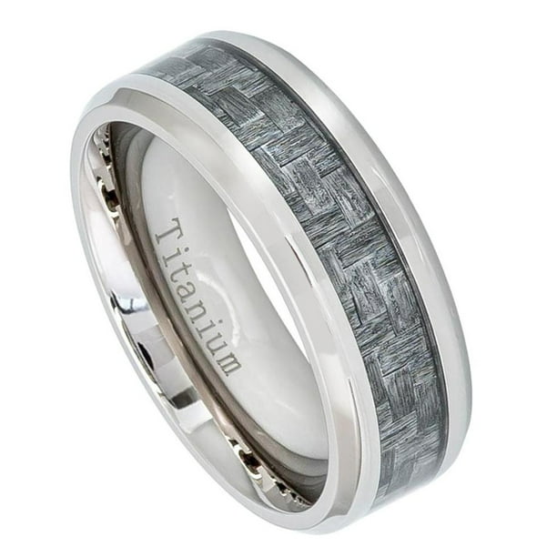 TJ&CO. - 8mm High Polish Titanium Ring - Charcoal Gray Carbon Fiber ...
