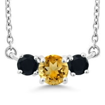 Gem Stone King 0.52 Ct Round Yellow Citrine Black Onyx 10K White Gold Necklace