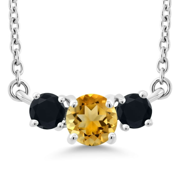 Gem Stone King 0.52 Ct Round Yellow Citrine Black Onyx 10K White Gold Necklace