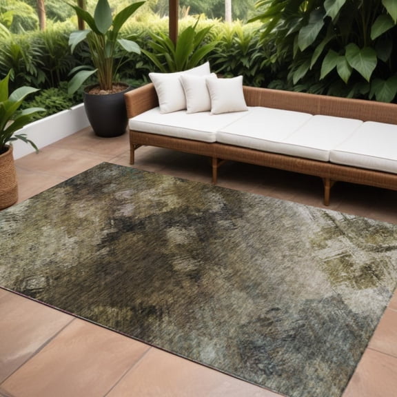 HomeRoots 577496 8 x 10 ft. Abstract Washable Indoor & Outdoor Rectangle Area Rug, Chocolate & Beige