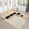 thumbnail image 5 of Newest L-shaped 3-seater modular sofa,,1 movable footstool, crescent-shaped armrests,,wraparound back,arm cushions, chenille fabric, wheat colour., 5 of 20