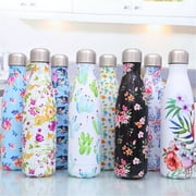 Floral Double Walled Stainless Steel Vacuum Water Bottle, Portable Travel Sports Leak-Proof No Sweat Drink Bottle Insulated Cup Random Color