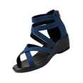 thumbnail image 3 of Domuza Women Suede Crisscross Multi Strap Wedge Sandals, Back Zipper Ankle Wrap Open Toe Platform Sandals for Summer Beach Vacation Daily Walking Blue 8.5（EU-41）, 3 of 8