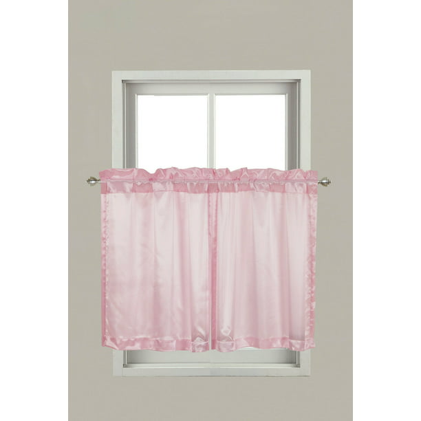 Flossy 2pc Satin Pink Kitchen Nursery, Pink Kitchen Curtains