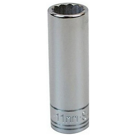 1/4 in Drive, 11mm Metric, Socket, 12 Points,  Steel, Chrome, 11 mm