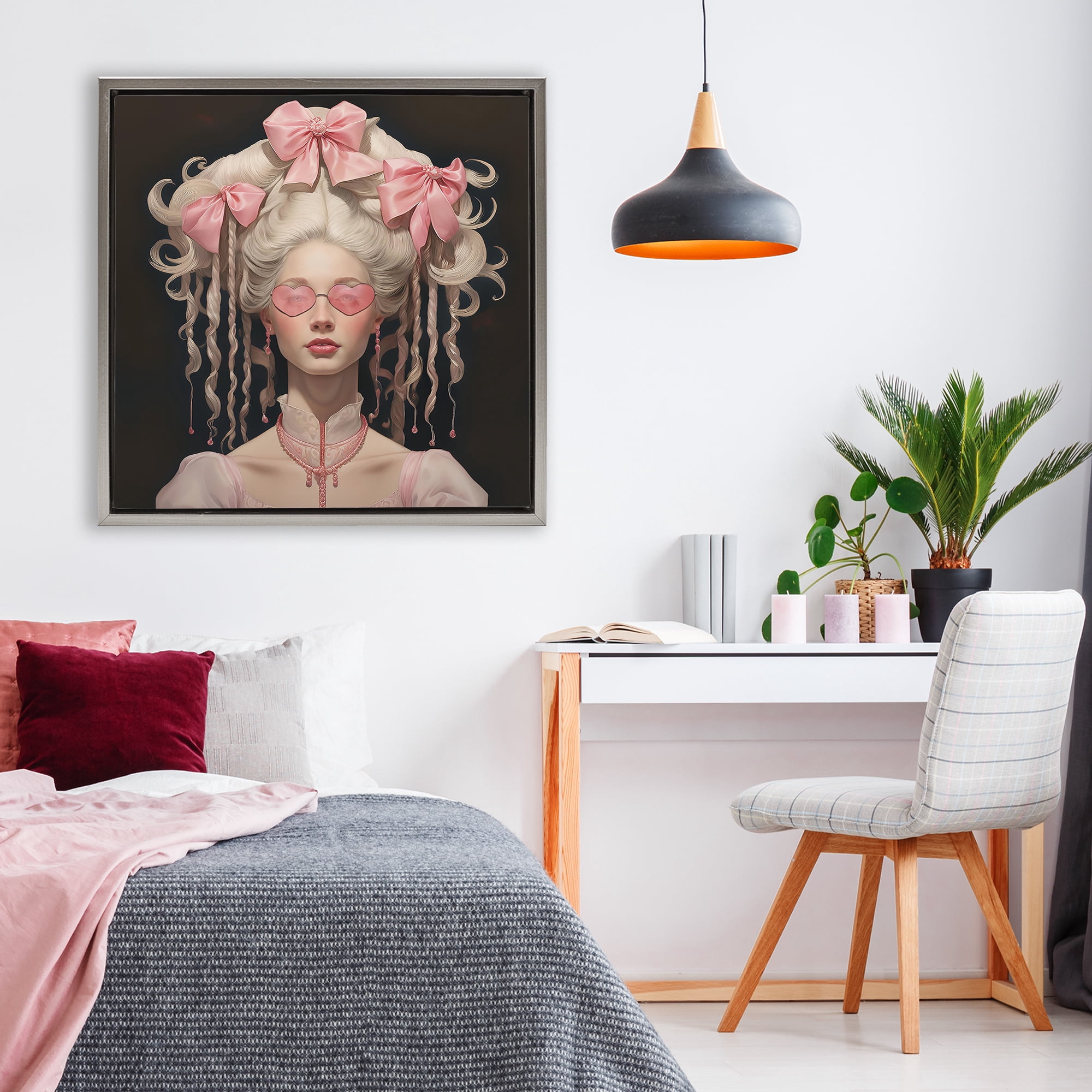 Stupell Industries Rococo Woman Opulent Ribbons Gray Framed Floater Canvas Wall Art, design by Grotto Studios