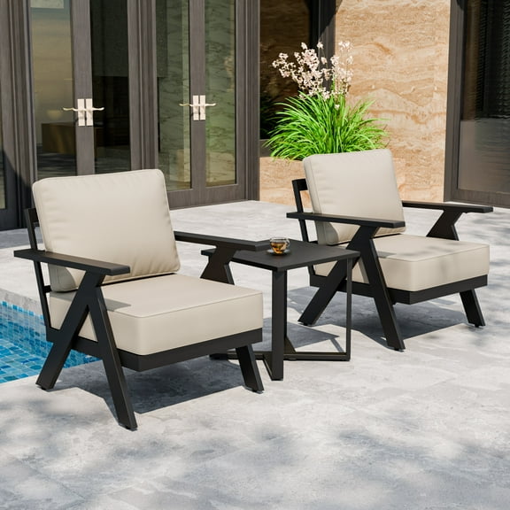 INTER HUT Urban Anvil 3 PCS Metal Outdoor Bistro Set, Bistro Table and Patio Chairs Set for 2, Black/Beige