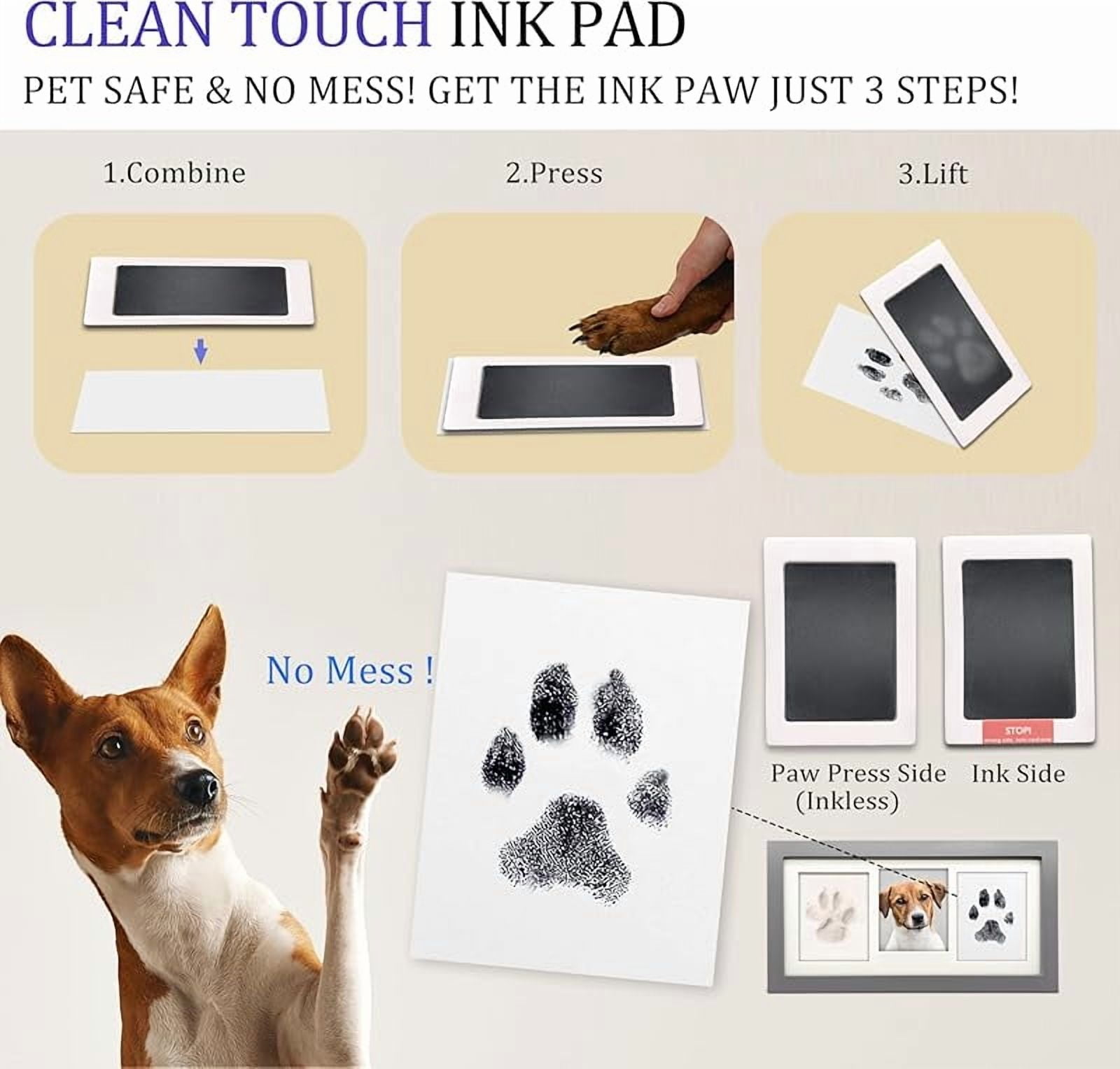 Zeokiar Paw Print Frame Kit,Dog/Cat Paw Print Kit,Soft Pawprint Clay&Clean Touch Ink Pad,Pet Paw Print Impression Kit with Customization Tool,Wooden Pet Memorial Frame,DIY Dog Lover Gifts