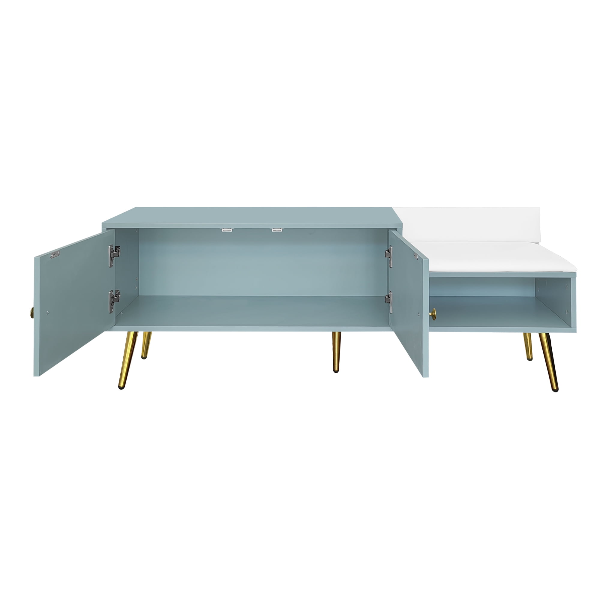 EUROCO 54.3" Shoe Storage Bench with2 Doors, Hidden Storage and Upholstered Seat Cushion,Modern Design Shoe Storage Hallway Shoe Cabinet Shoe Bench Slim Entryway Shoe Organizer for Entryway, Bedroom