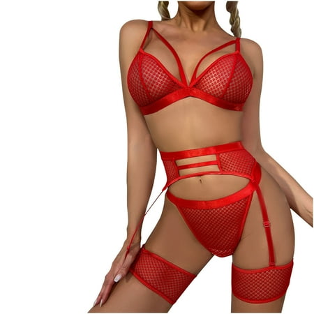

Floleo Lingerie for Women Deals Sexy Lingerie Garter Sexy Underwear Lace Three Piece Set Valentines Day Gifts
