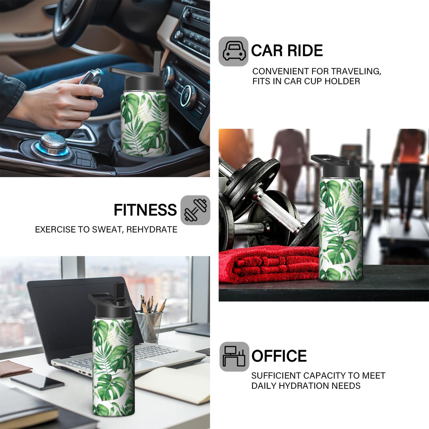 Stainless Steel 18oz Triple Insulated Plants Themed Water Bottle with Straw, Leakproof Lids for Travel, Sports, Gym Unisex Use