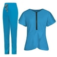thumbnail image 5 of WULMLEO Womens Scrub Sets 2 Piece V Neck Stretch Scrubs Outfits Medical Short Sleeve Spring Nurse Uniform Tops and Pants Soft Comfortable Fashion Petite Nursing Workwear Sky Blue XL, 5 of 5