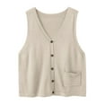 thumbnail image 4 of Zedker Women's Button V Neck Sleeveless Vintage Knit Sweater Vest Lightweight Jacket Waistcoat Beige Plus Free Size, 4 of 5