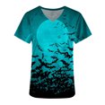 thumbnail image 5 of Shldybc Halloween Women's Printed Scrub Tops Working Uniform Short Sleeve V Neck Pumpkin Spiders Ghost Holiday Print Tunic Scrubs Workwear Blouse Scrubs Tops with Pockets-Blue - Fall/Winter Clearance, 5 of 5