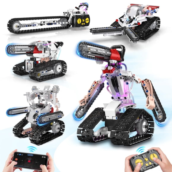 5 in 1 STEM RC Robot Building Kit for Boys, APP & Remote Control Erector Set RC Toys for Kids Blocks 419 Pcs, DIY Build Science Educational Gift for