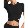 thumbnail image 3 of ZXSXSY Women Cross Bandage Workout Short Sleeves Crew Neck Crop Yoga Top, 3 of 5