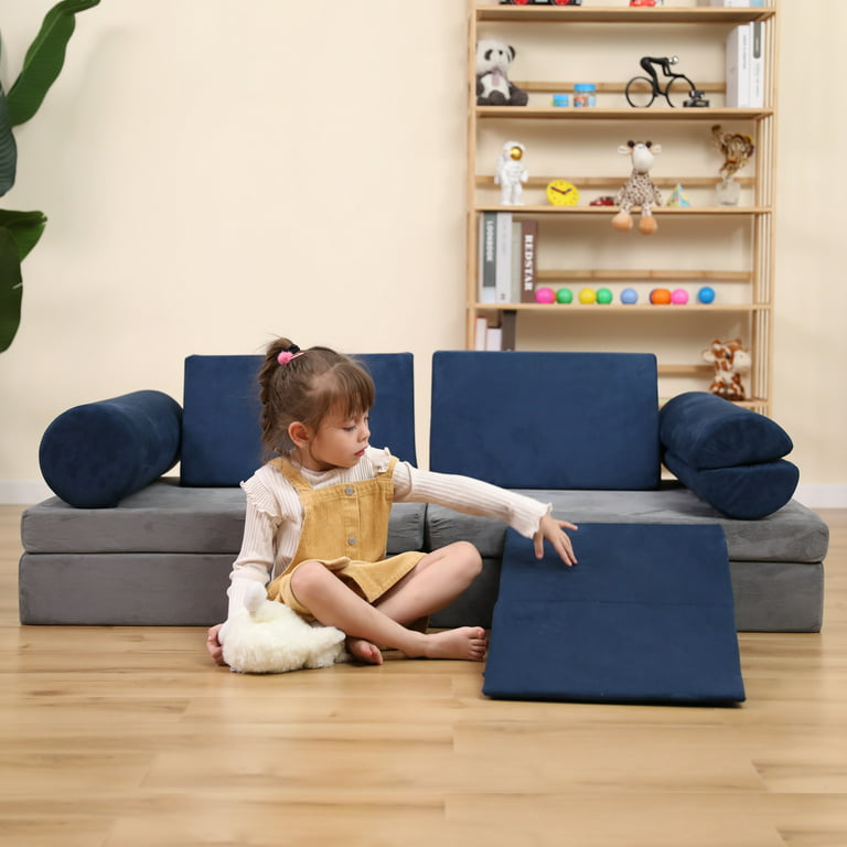 Girls Boys Modular Sofa and Play Couch Set with 2 Folding Mats and