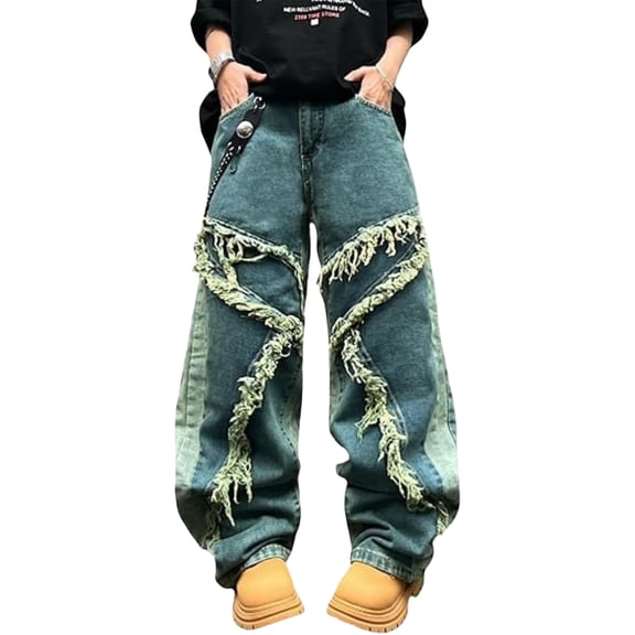 Mrmall Mens Wide Leg Jeans Baggy Y2K Hip Hop Loose Fit Denim Trousers Skater Jeans Streetwear