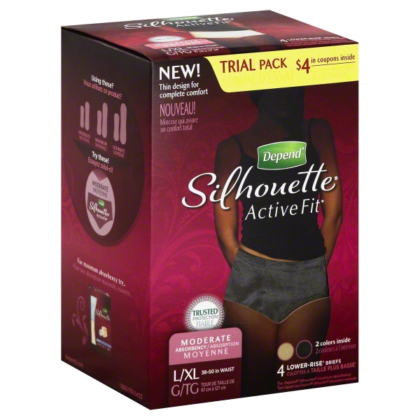 Depend Silhouette Moderate Absorbency Active Fit Women's Briefs, Large