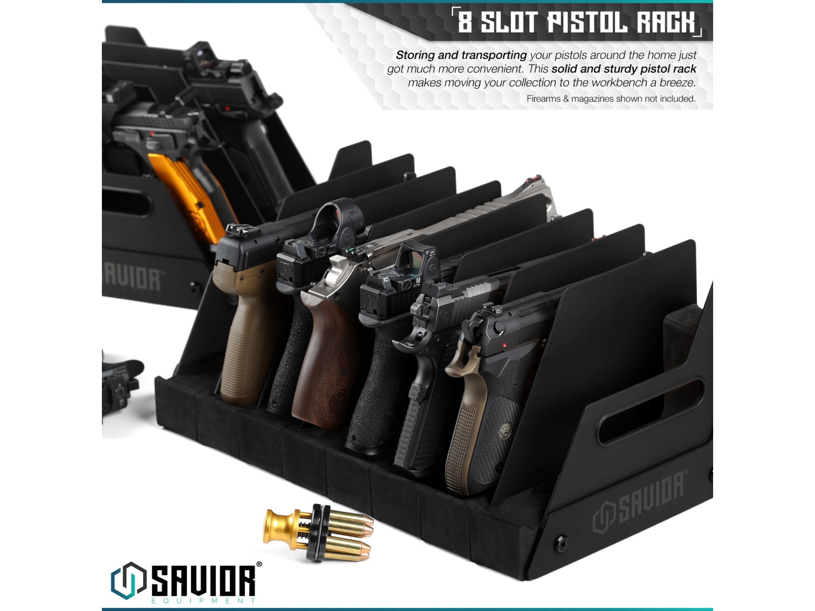 Savior Equipment 8 Slot Pistol Rack, Black, 7in H x 16.5in L x 9.5in D