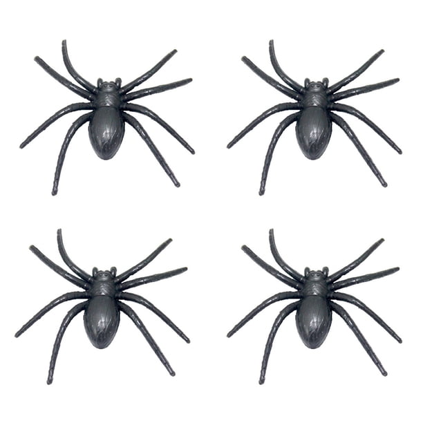 4 piezas de arañas falsas de plástico para bromas prácticas, arañas de goma realistas para fiestas de Halloween.